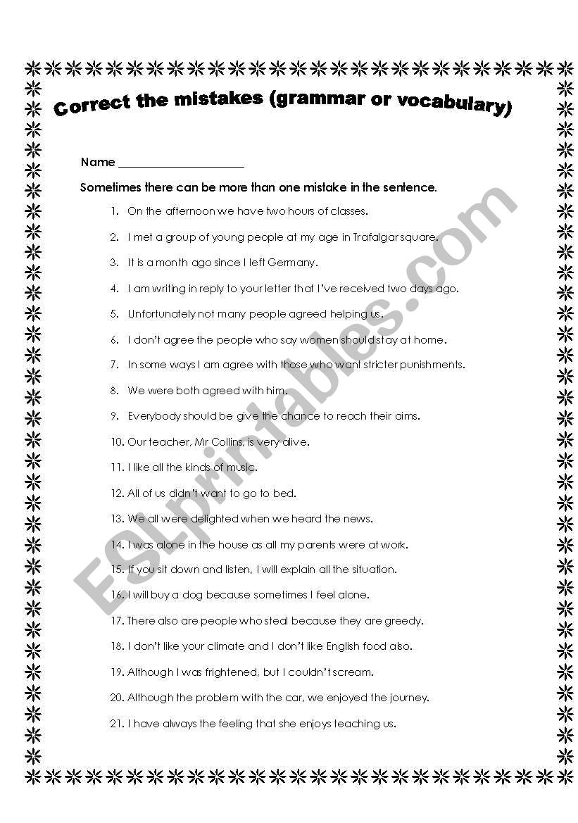 Correct the mistakes Part 2 worksheet