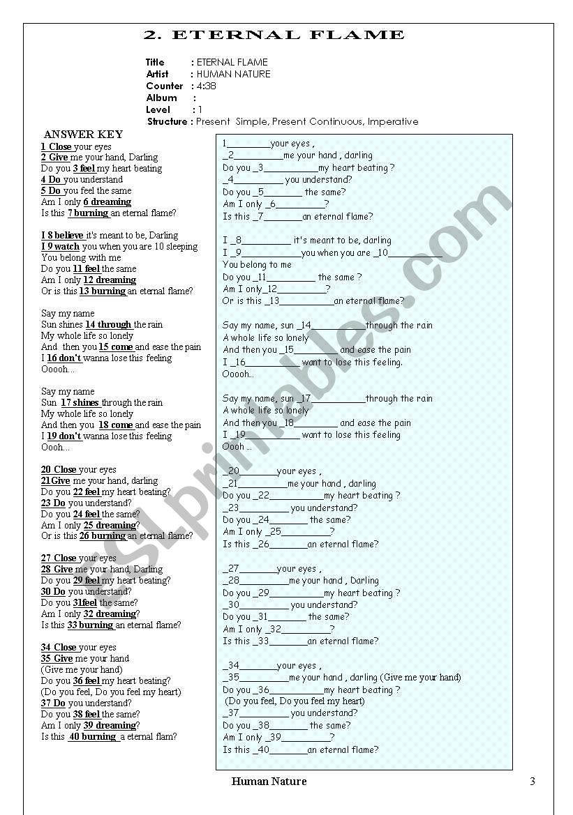 eternal flame worksheet