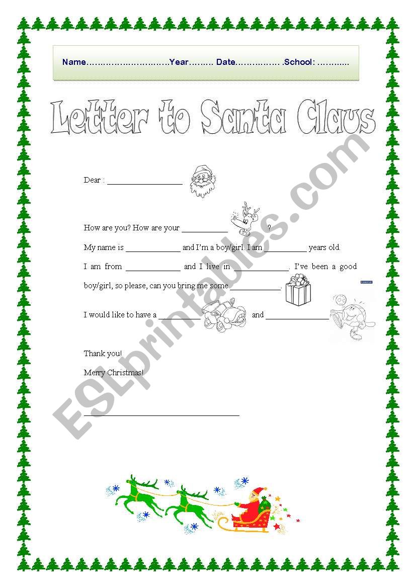Letter to Santa Claus worksheet