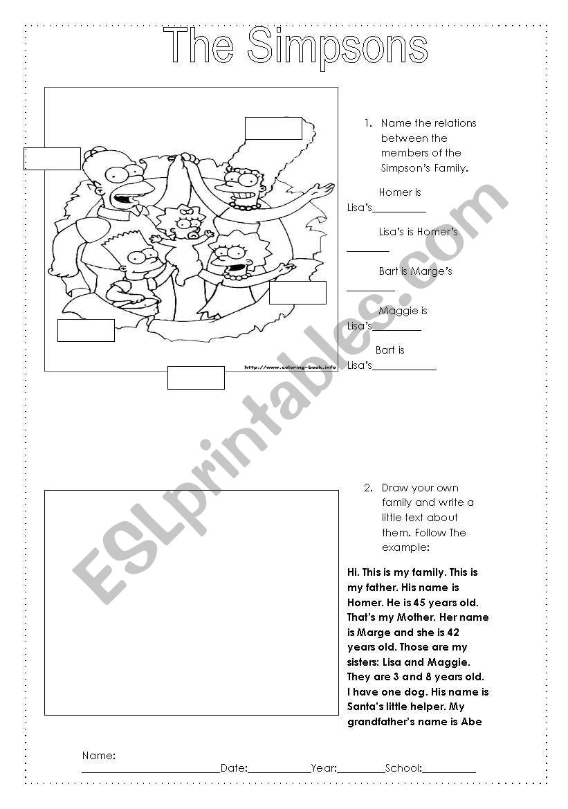 The simpsons family worksheet