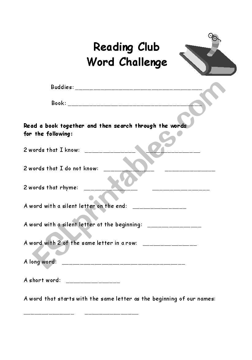 Reading Buddy Challenge worksheet