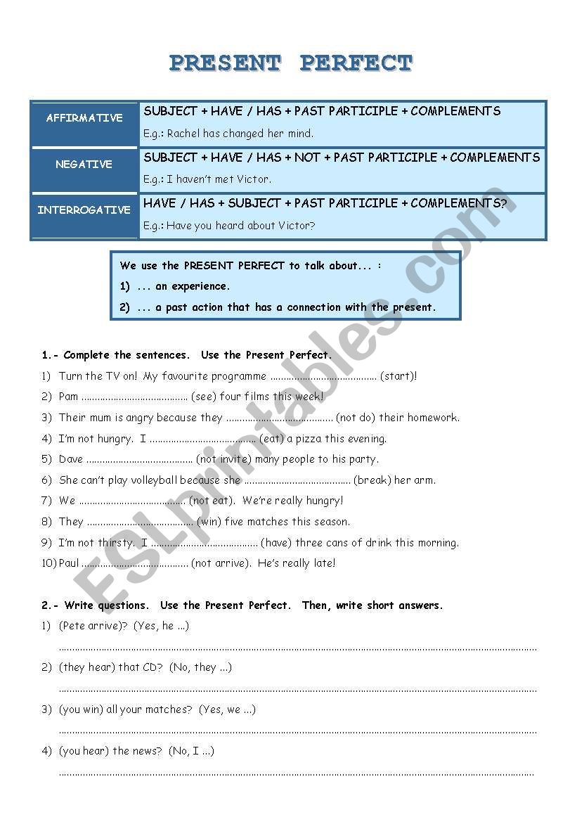 Present Perfect worksheet