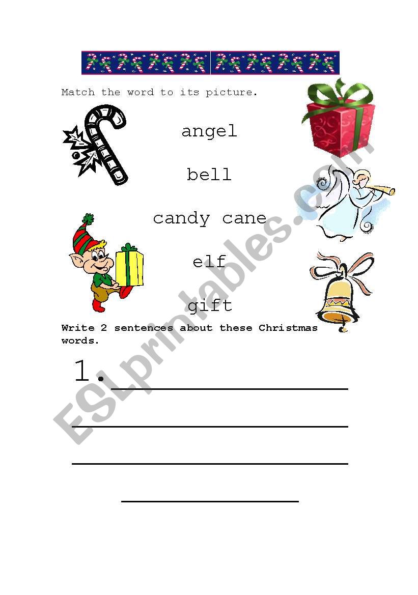 Christmas Vocabulary Match worksheet