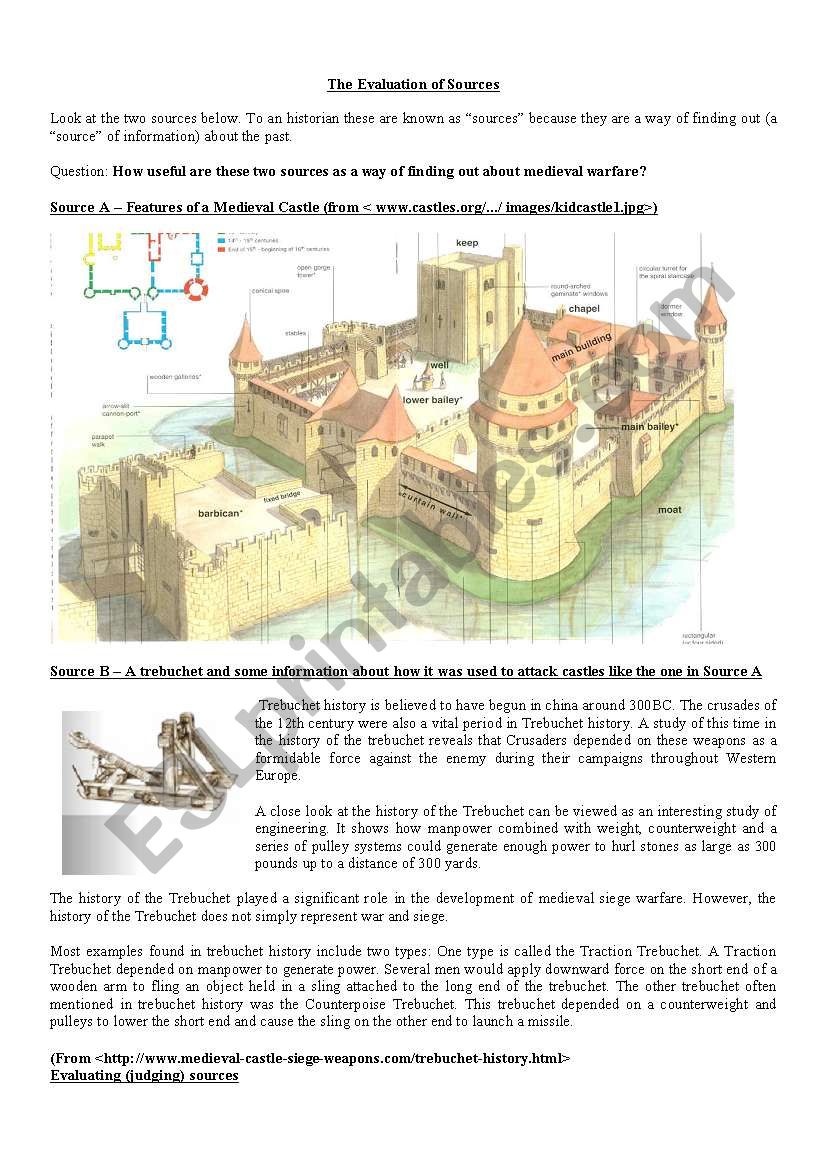 Evaluating History Sources worksheet