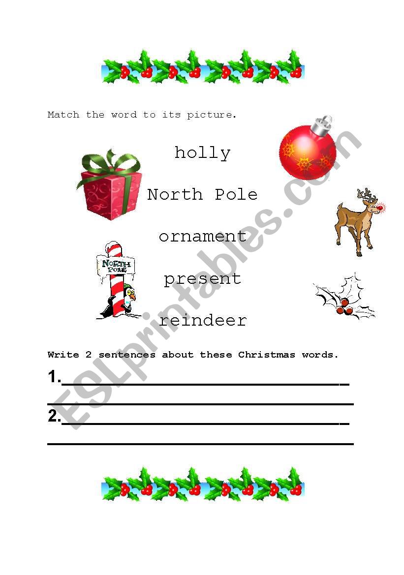 Christmas Vocabulary Match-part 2