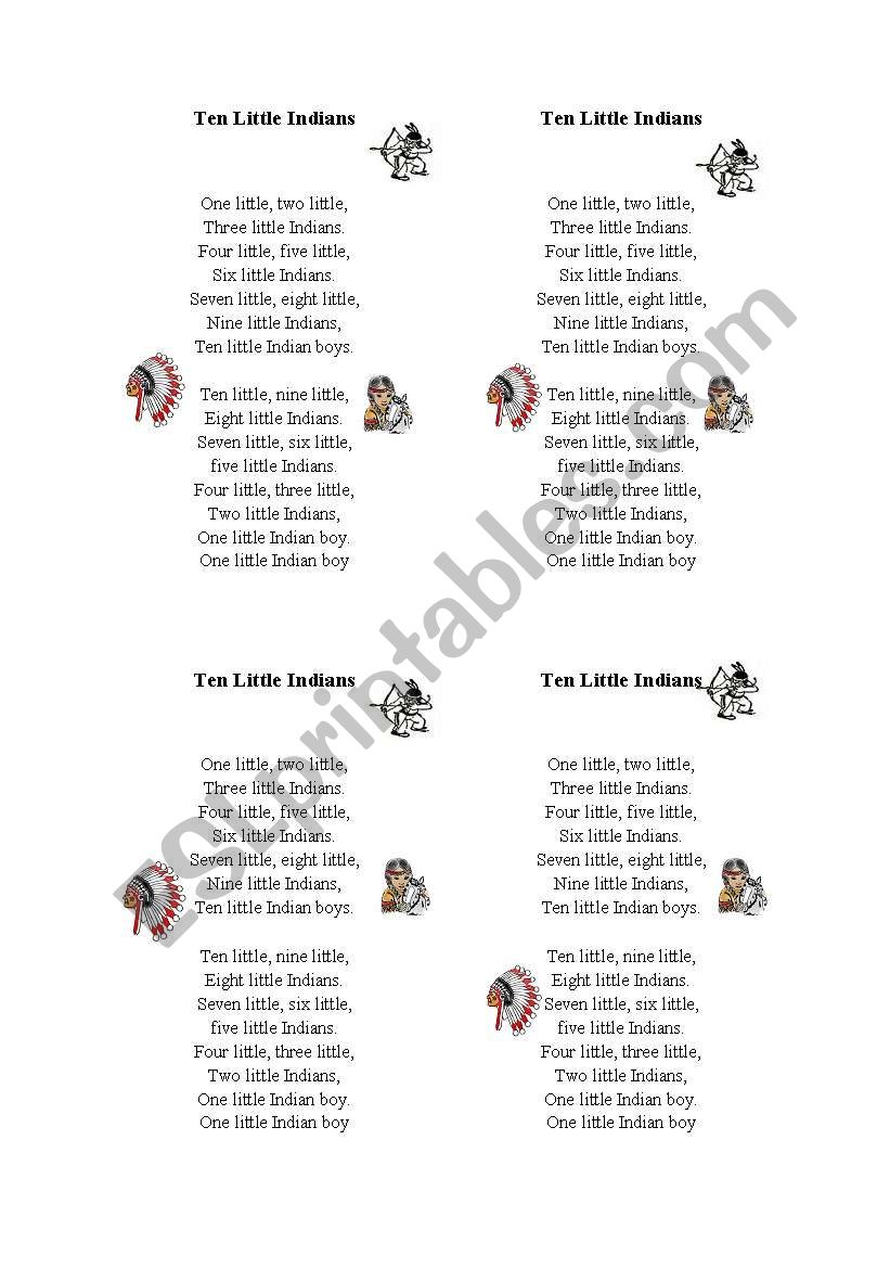 Ten Little Indians worksheet