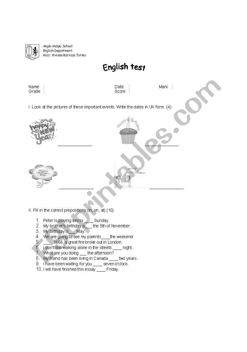 Dates worksheet