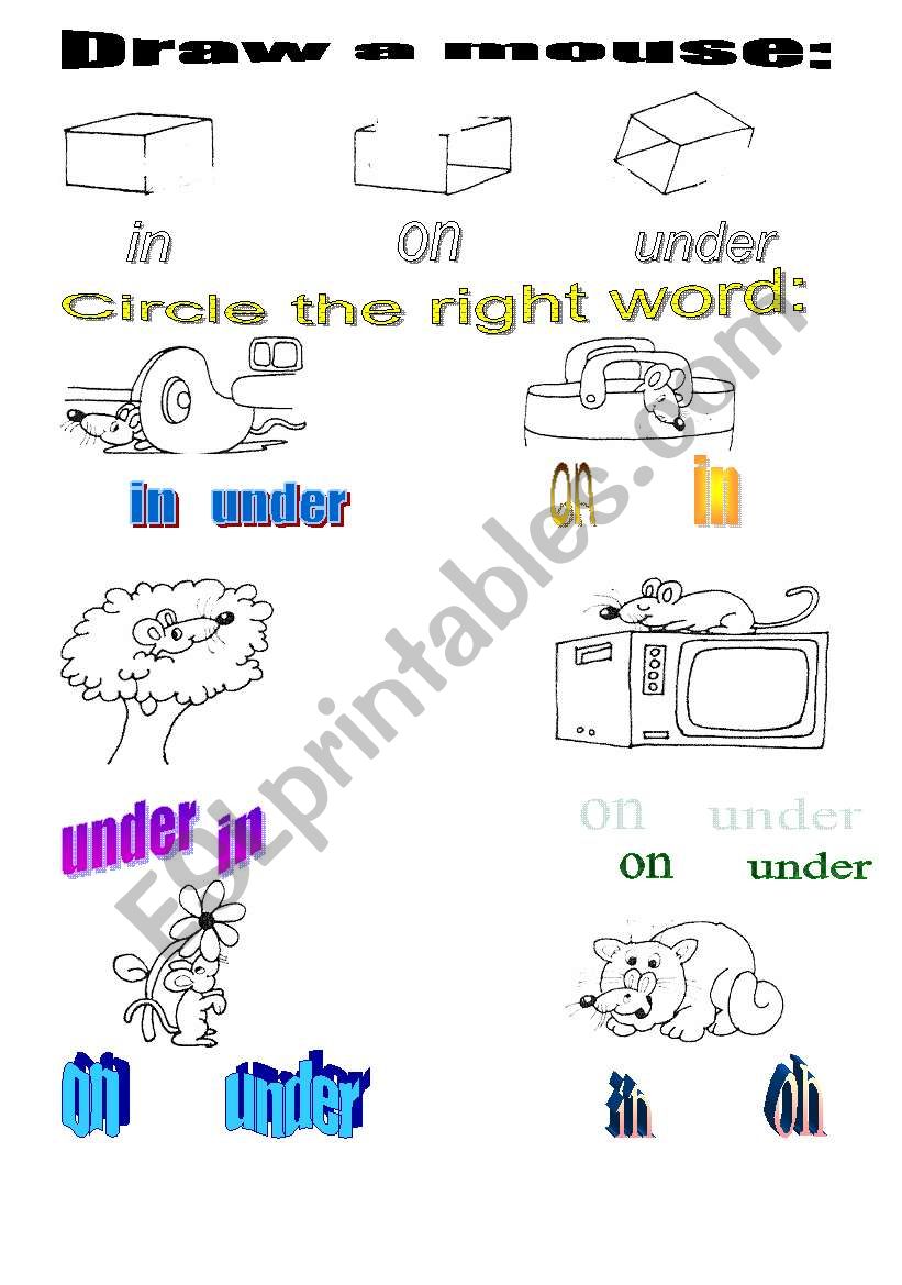 in/on/under primary WS worksheet