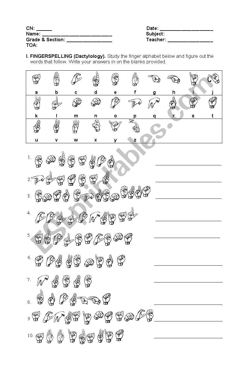 FINGERSPELLING FUN worksheet