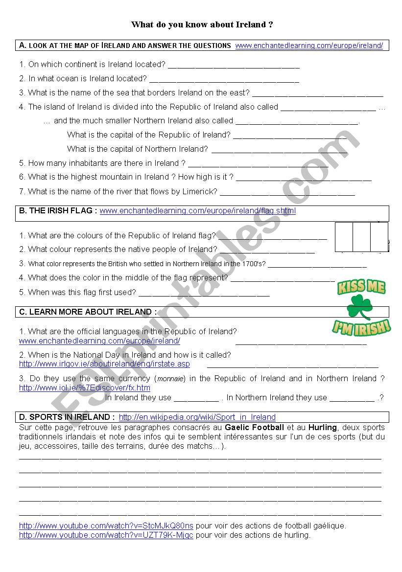 Irish webquest worksheet