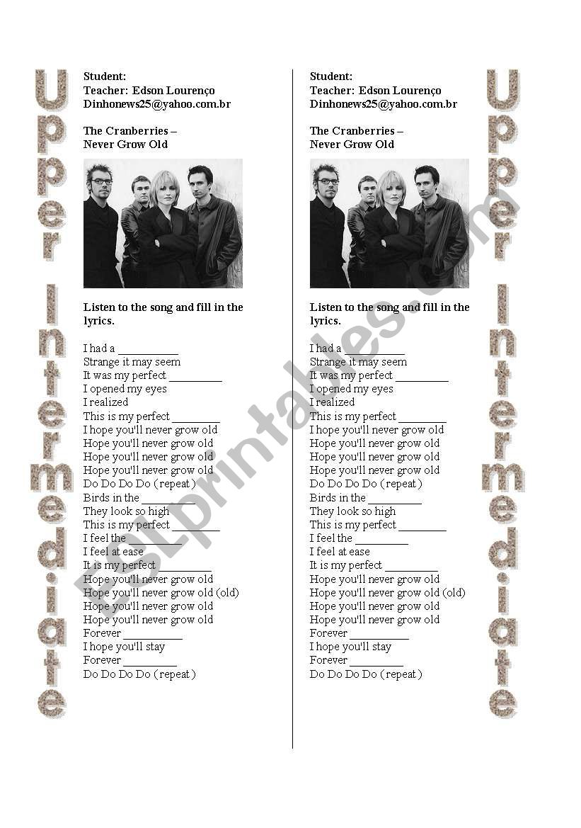 grow old by the cranberries worksheet