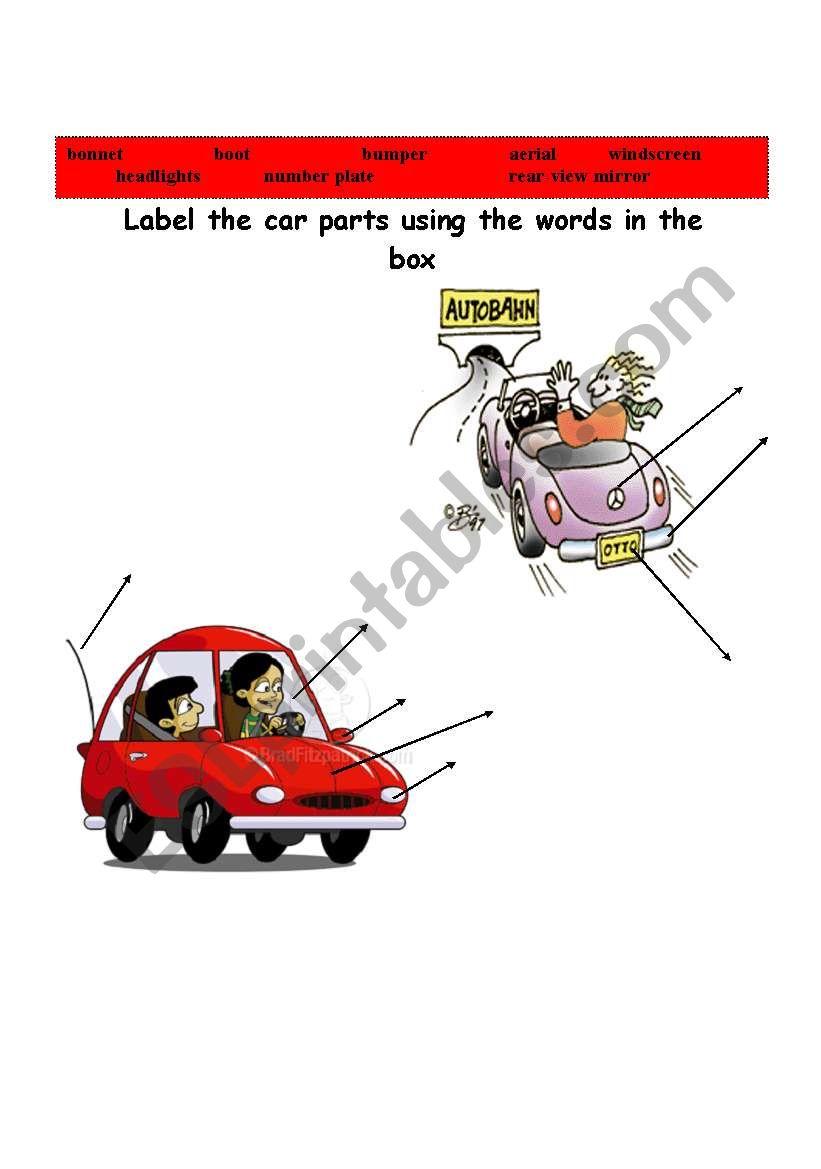 Car parts worksheet