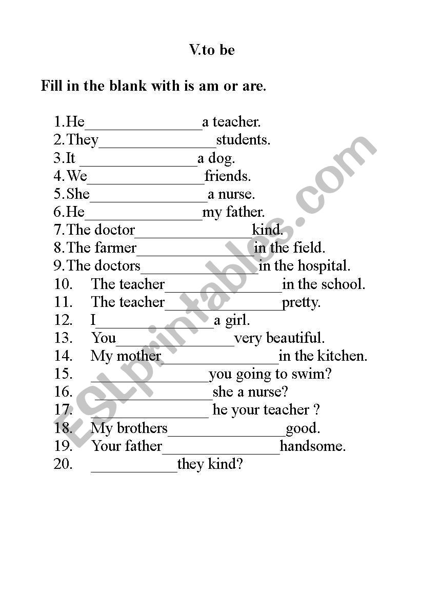 v.to be worksheet