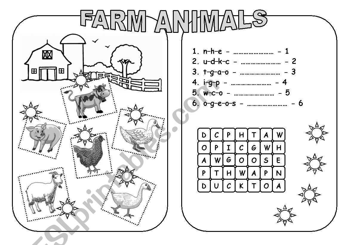 Farm Animals (B&W version) worksheet