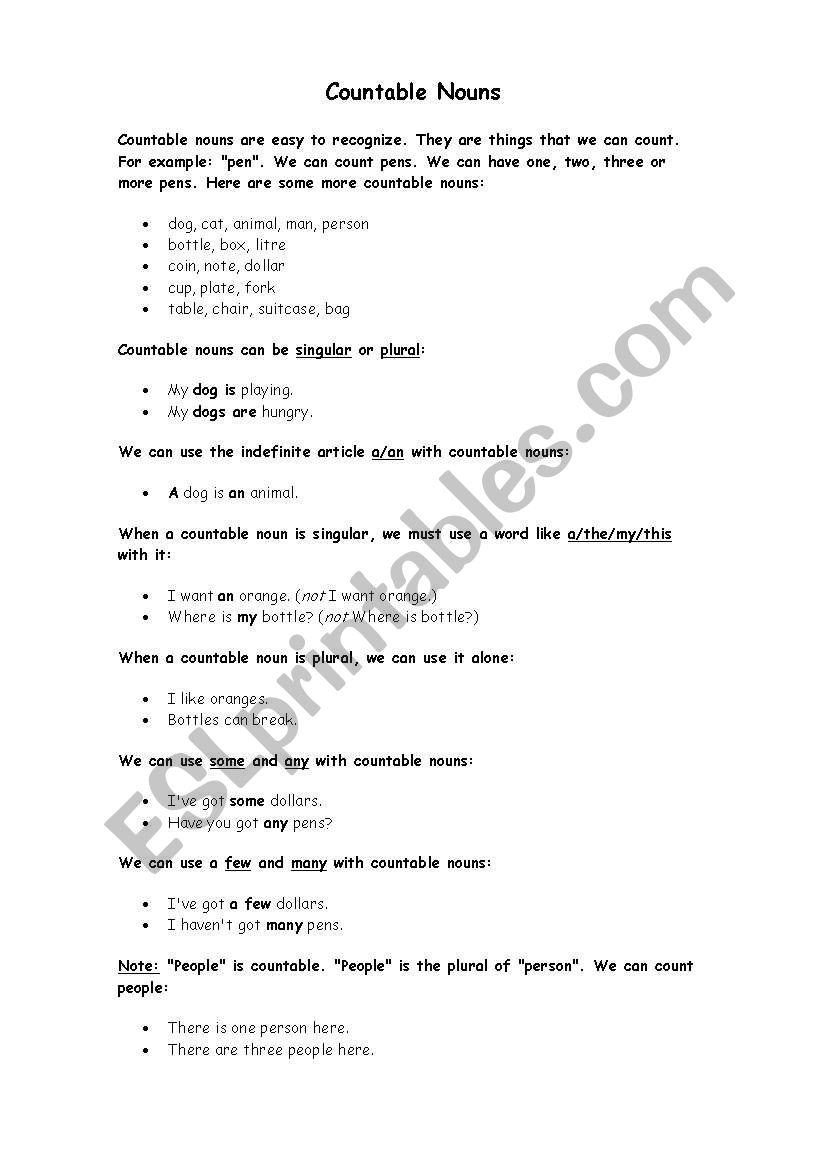 Countable nouns worksheet