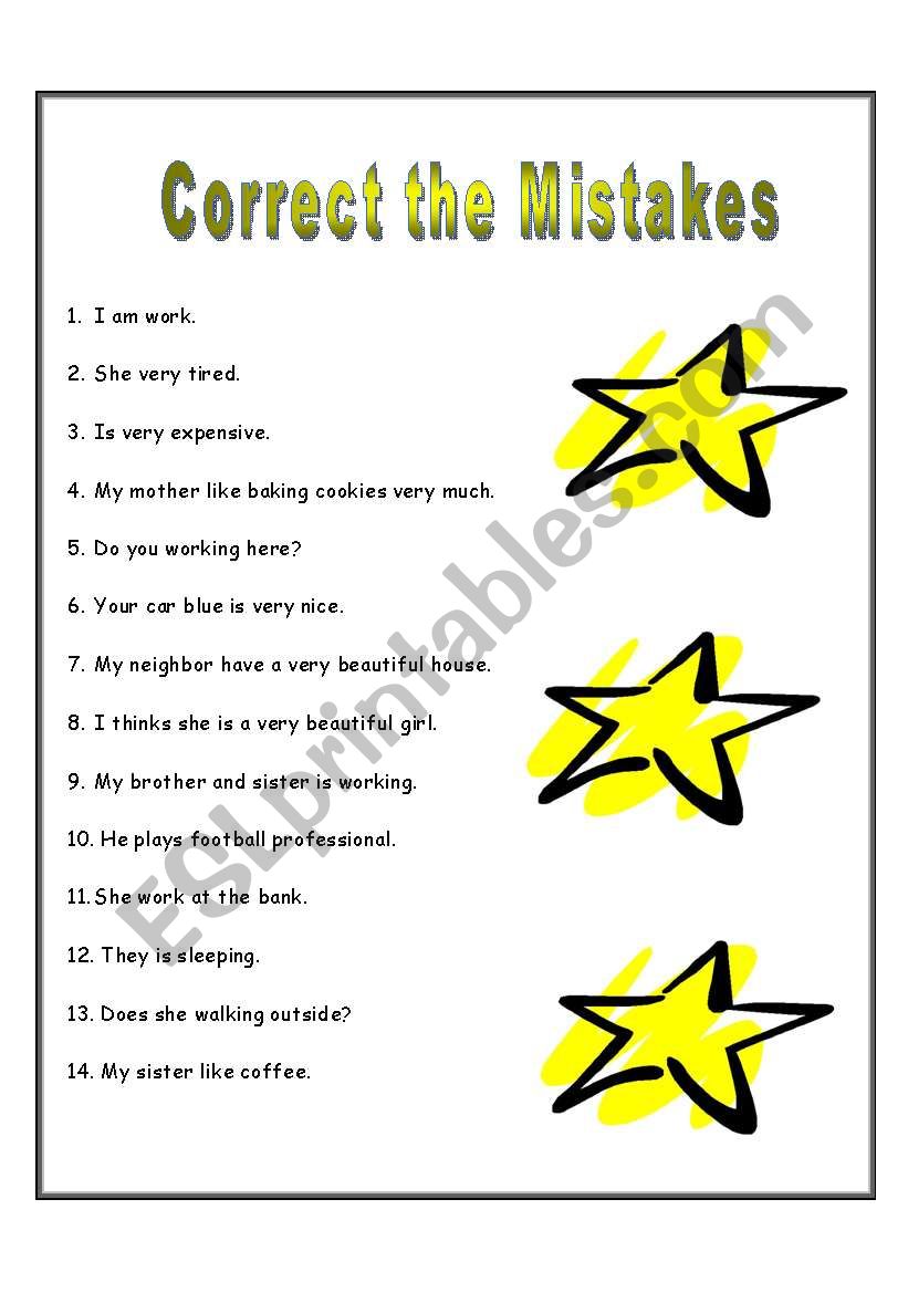 Present tense mistakes worksheet