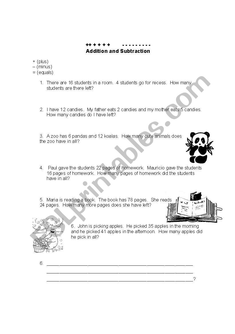 Addition and Subtraction worksheet