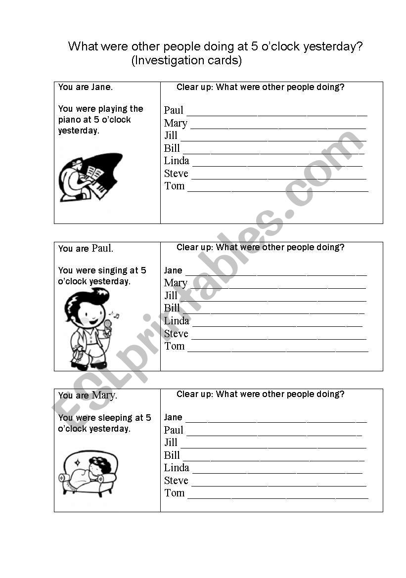 Clear up: What were the other people doing at 5oÂ´clock yesterday?