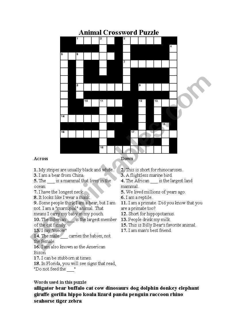 Animals Crossword worksheet