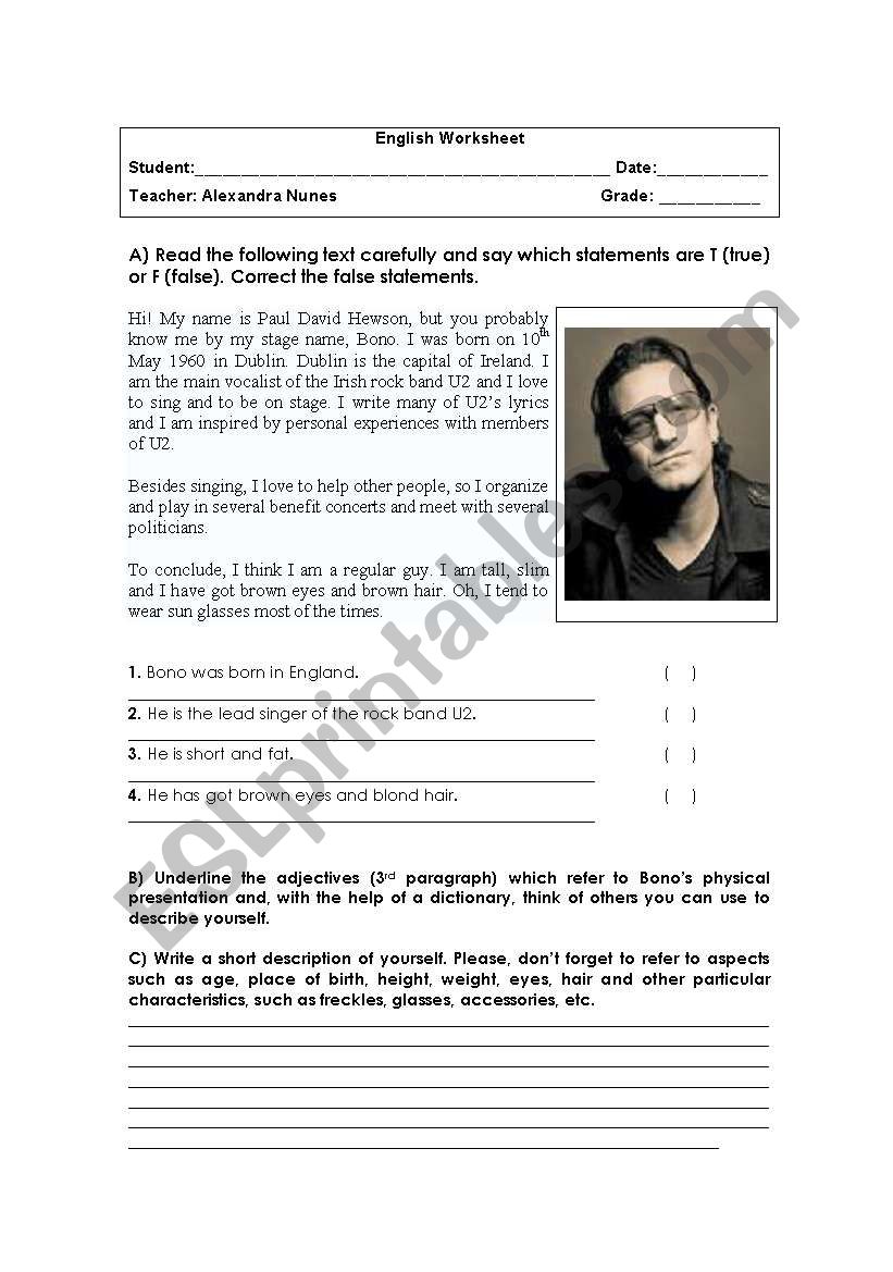 physical description worksheet