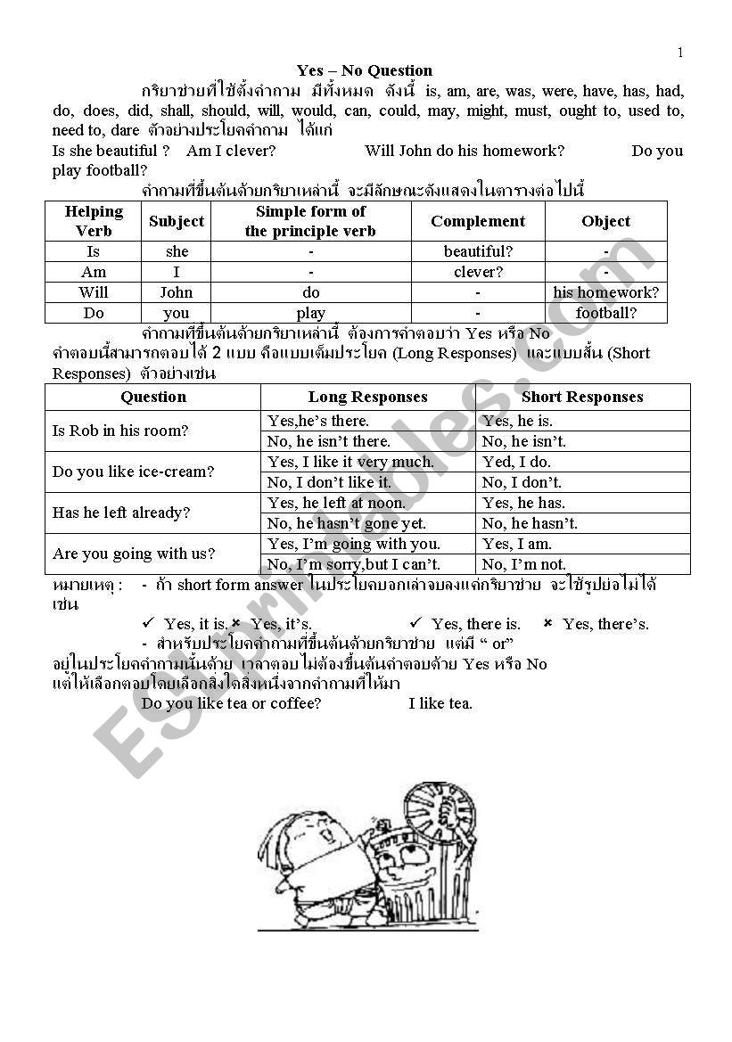 yes-no question worksheet