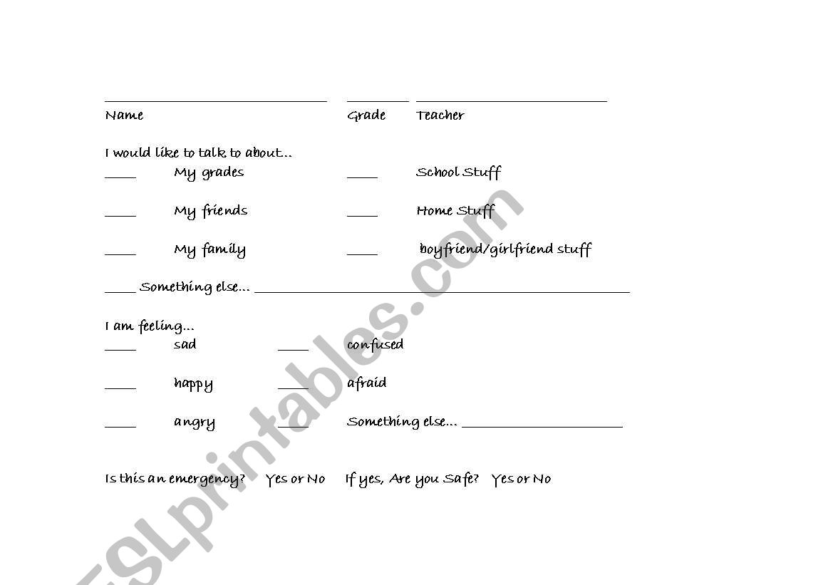 What to talk about worksheet