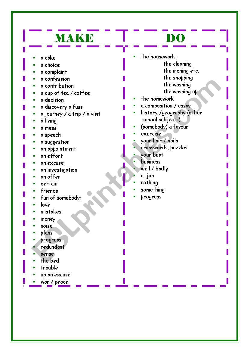 Make-Do worksheet