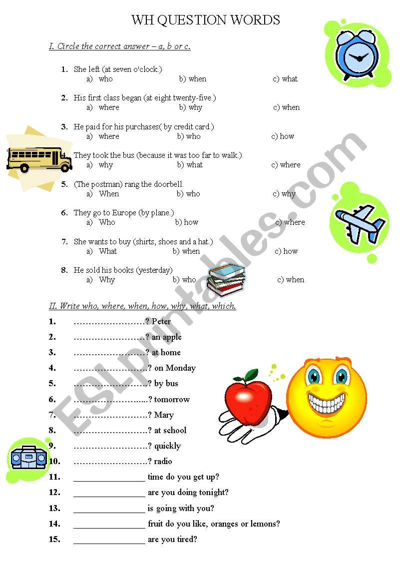 Wh Question Words worksheet