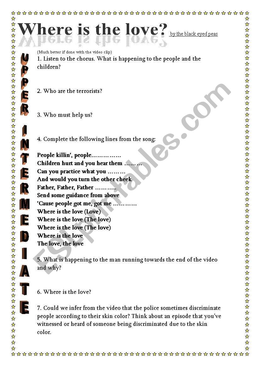 where is the love worksheet