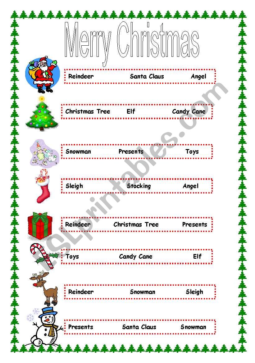 Multiple choice exercise and Christmas Vocabulary handout