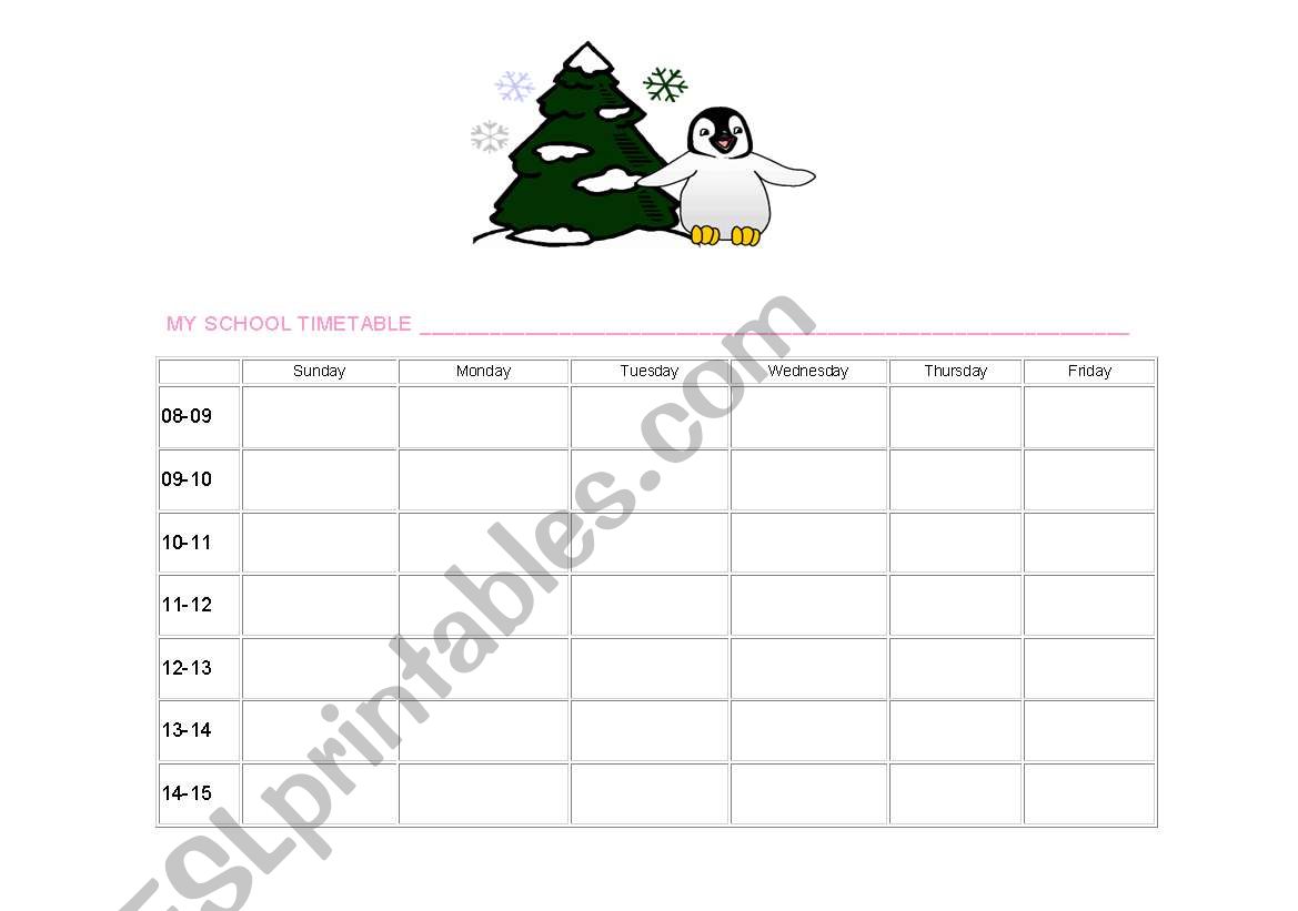 school timetable worksheet