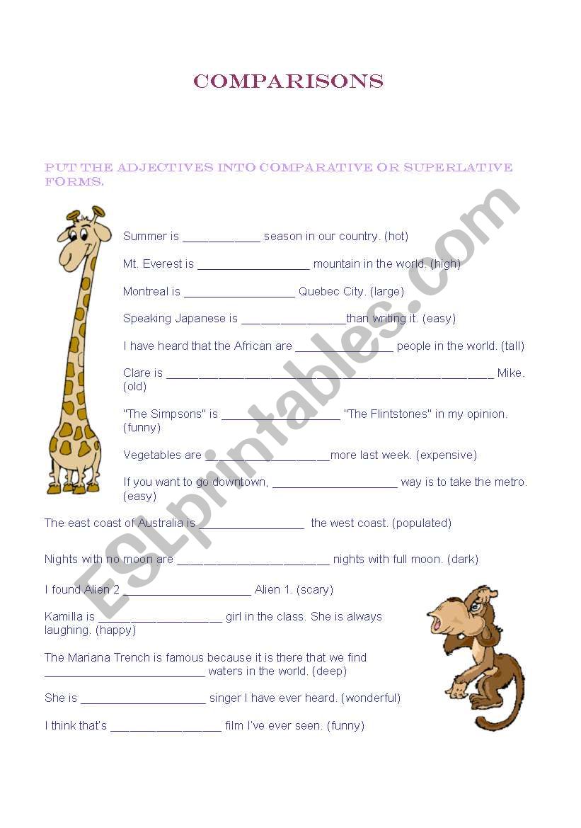 comparatives and superlatives worksheet