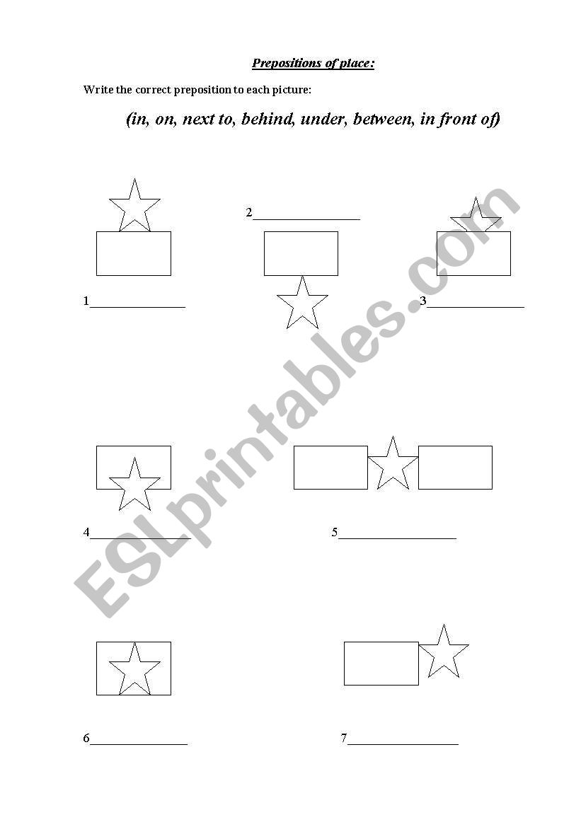 Prepositions of place worksheet