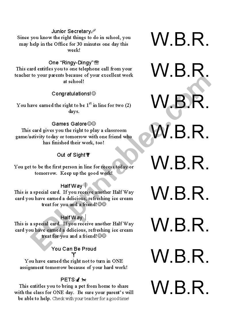 W.B.R. Coupons worksheet