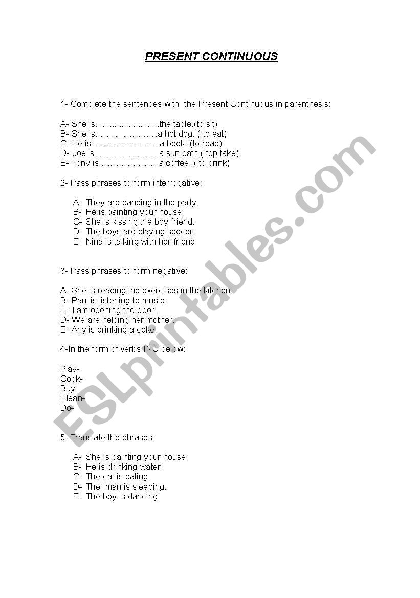 Present Continuous worksheet