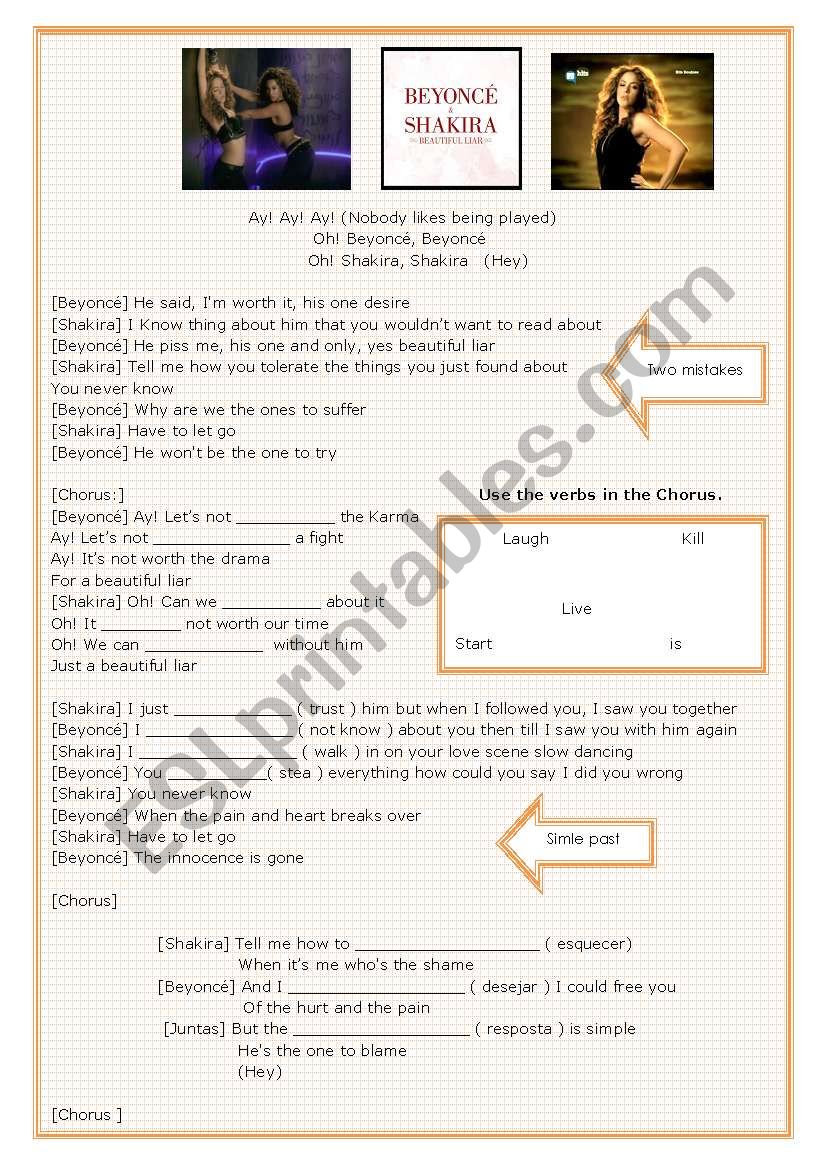 Shakira and BeyoncÃ©Â´s song - Beautiful liar.