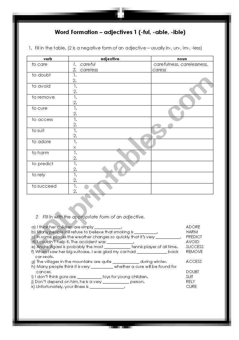 WORD FORMATION (adjectives) worksheet