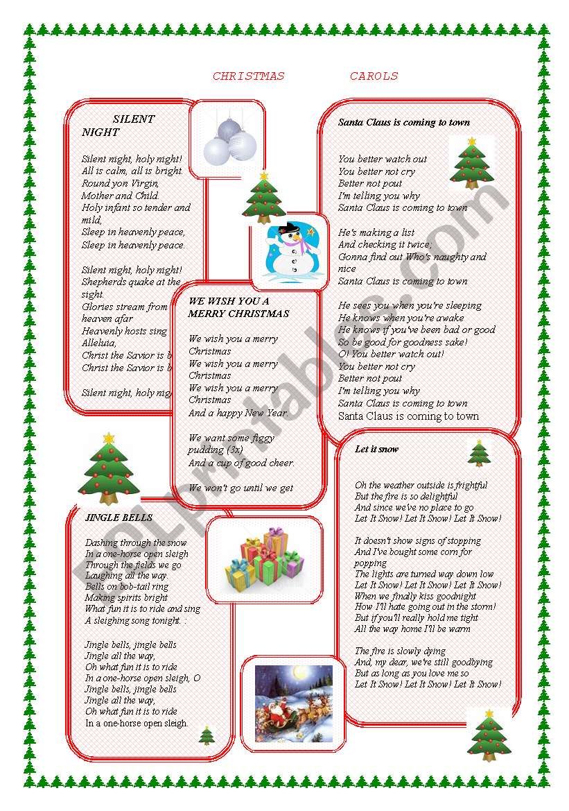 christmas carols worksheet