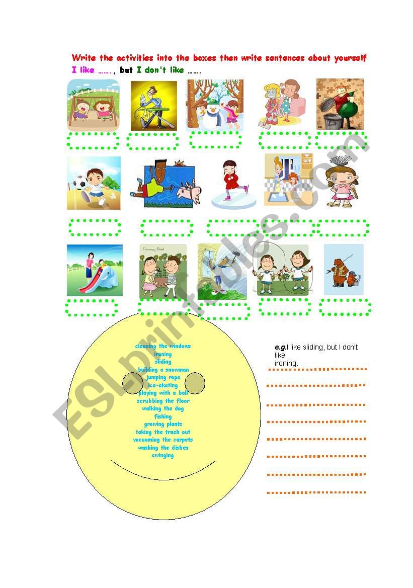 like / donÂ´t like doing worksheet