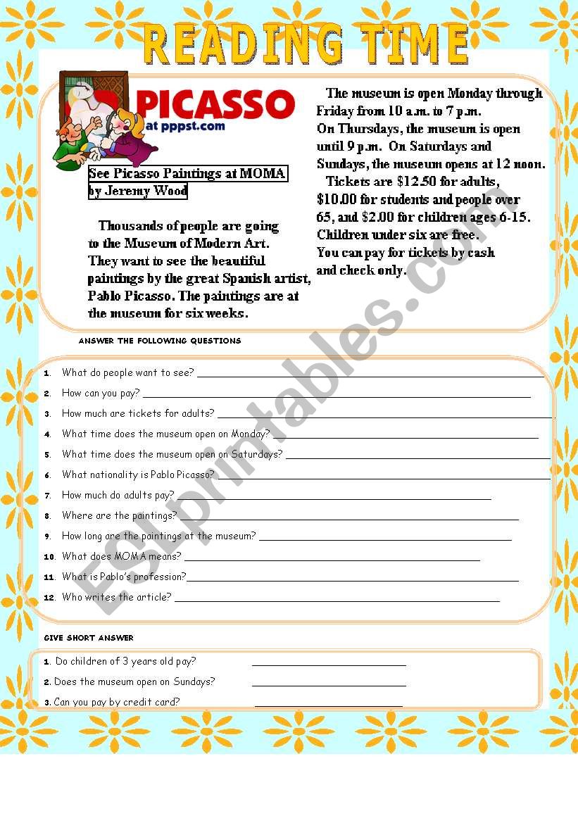 Reading time worksheet