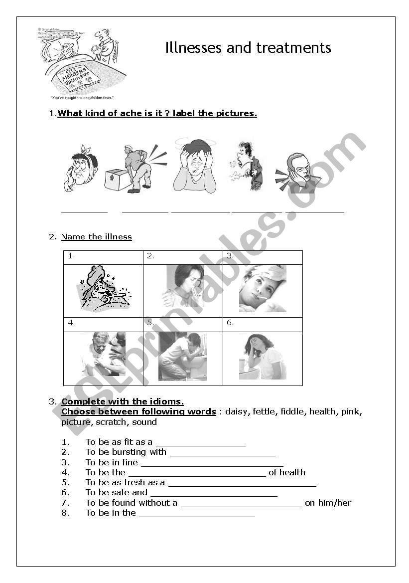 Health - lllnesses worksheet