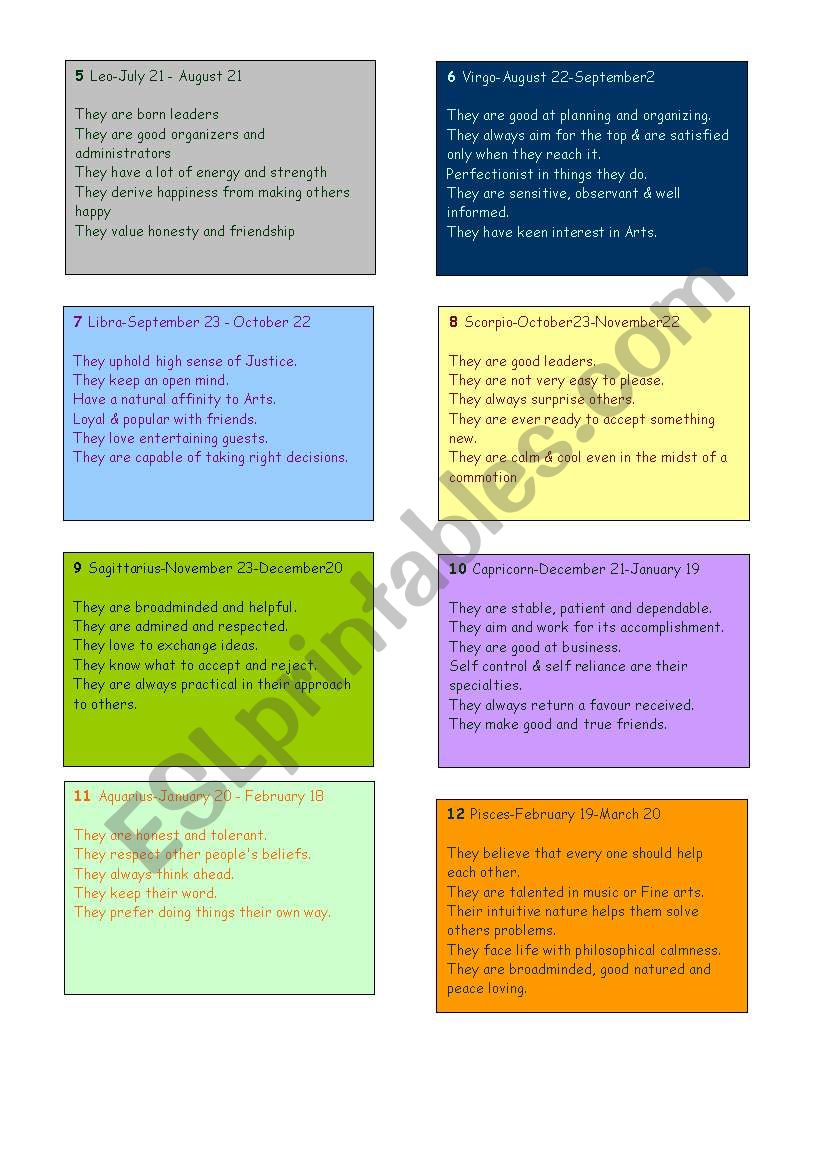 personality description 2 worksheet