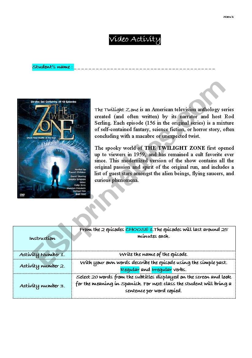 Video Activity (Twilight Zone)