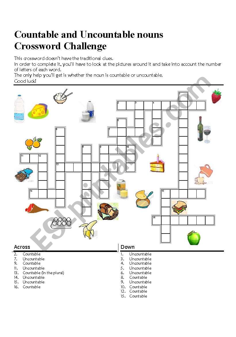 Countable and Uncountable Nouns: Crossword challenge