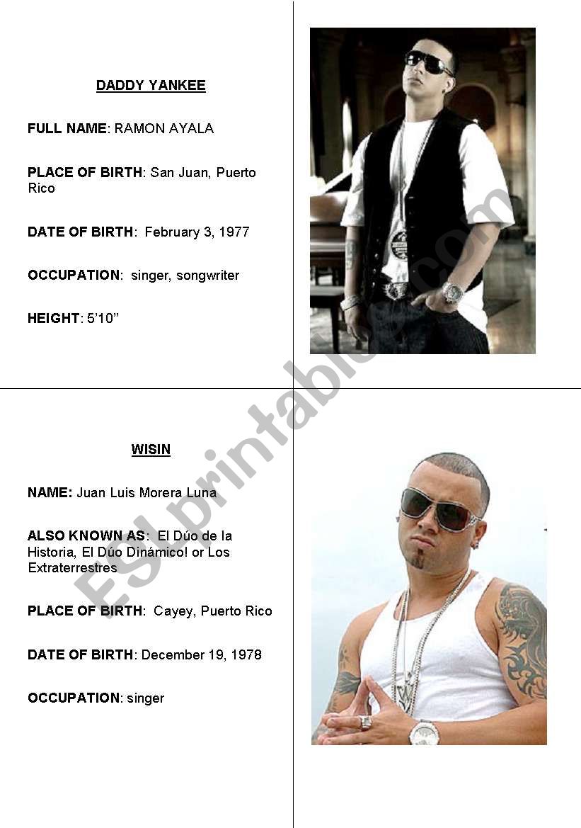 Famous People Cards 9 worksheet