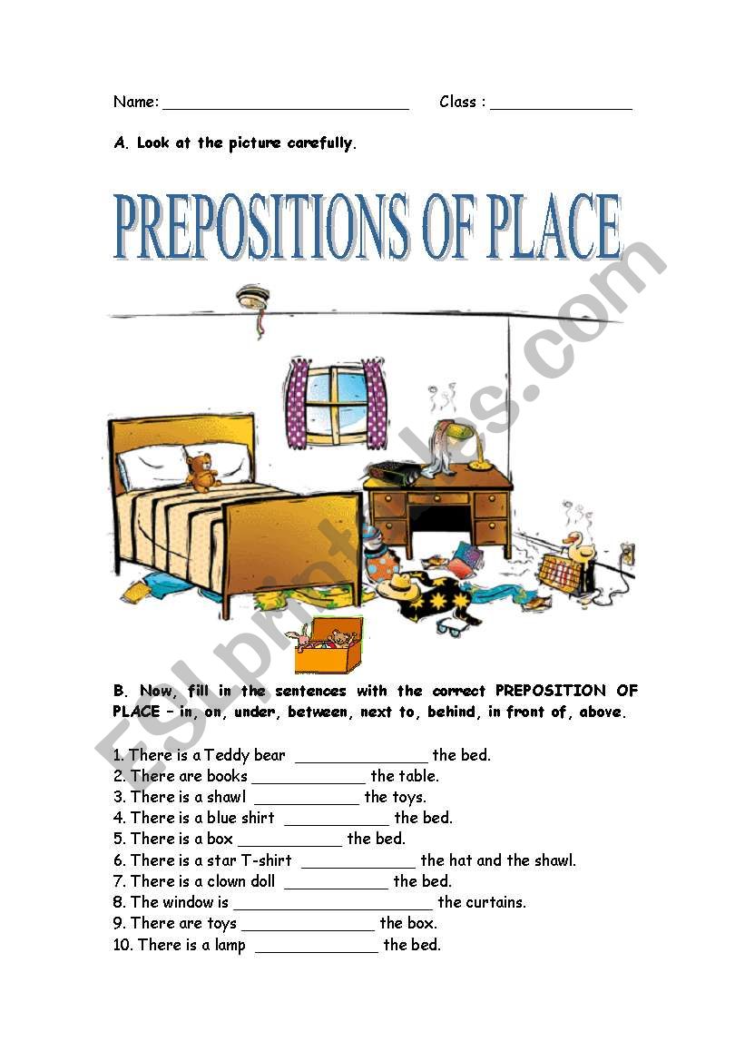 Prepositions of place worksheet