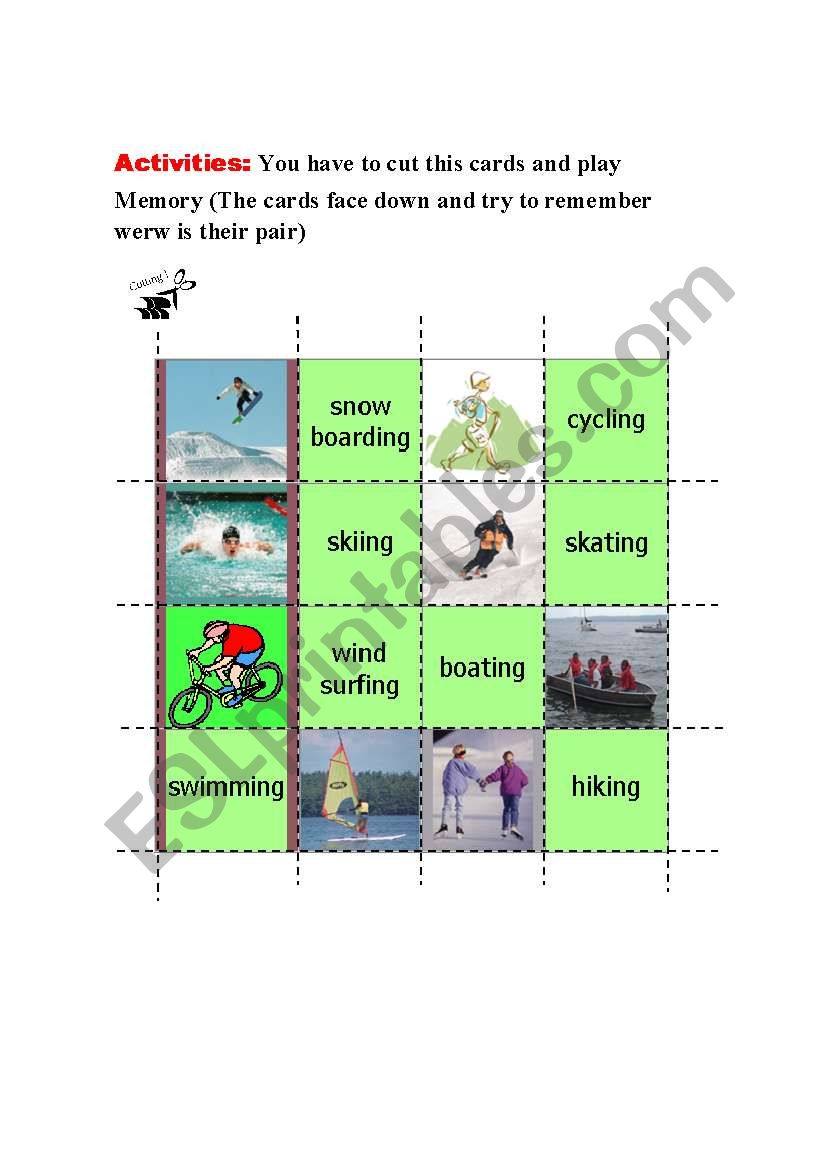 Activities Memory game worksheet