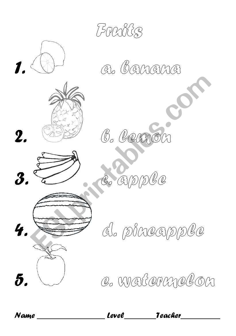 fruits worksheet