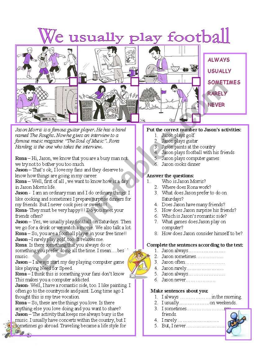 We usually play football: Practice adverbs of frequency 