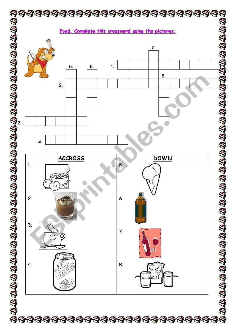 Food and drinks crossword worksheet